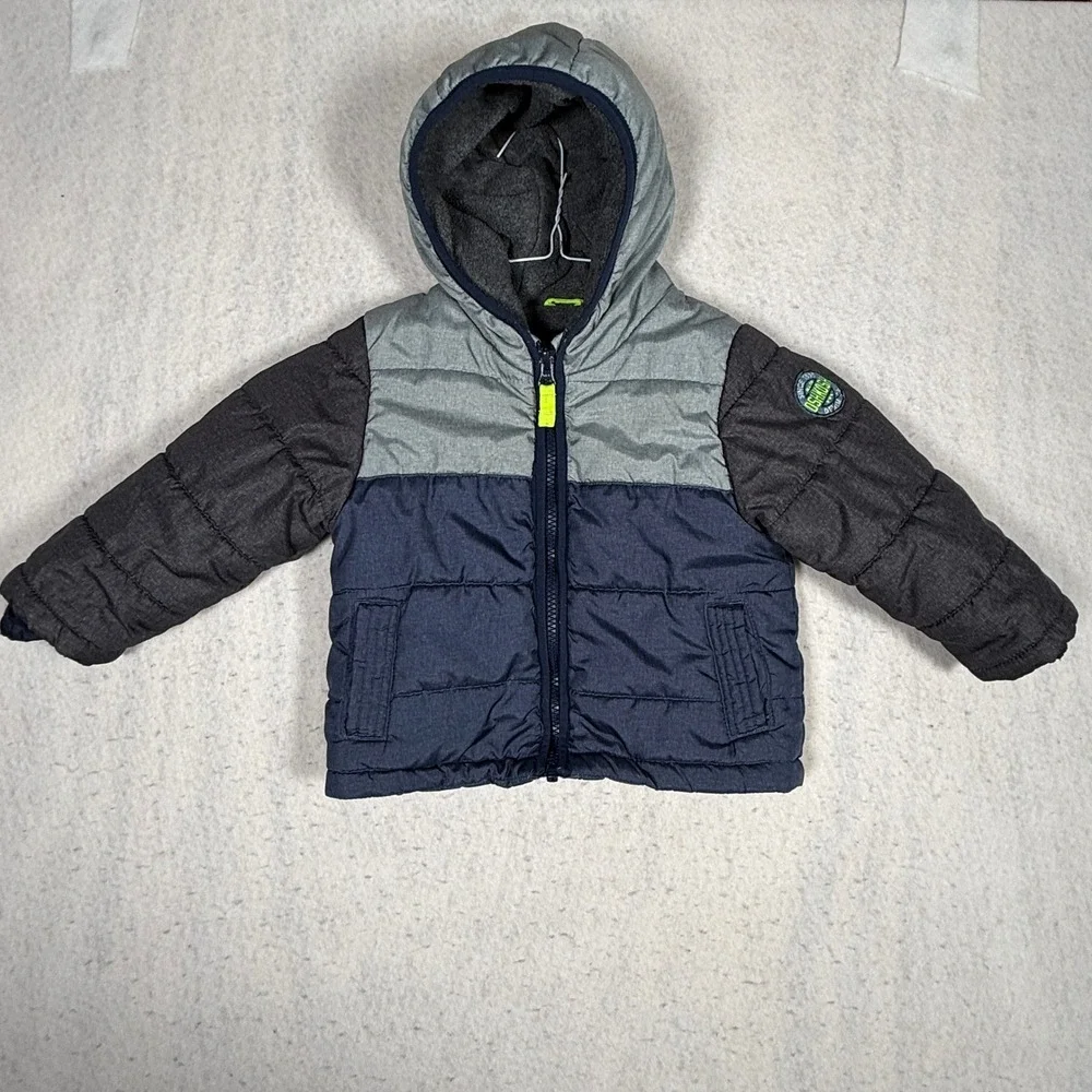 OshKosh Bgosh Toddler Boys Colorblock Puffer Jacket Grey Navy Blue 24M S/B217604